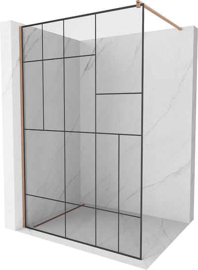 Mexen Kioto douchewand Walk-in 70 x 200 , zwart patroon 8 mm, geborsteld koper - 800-070-101-65-78