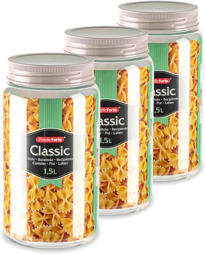 Plasticforte keuken voedsel voorraadpot - Set van 4x stuks - weckpot - taupe - 1.5 liter - kunststof - met deksel - Formaat: 11 x 20 cm