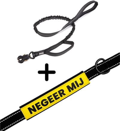 Always Prepared® Pro Hondenriem met Sleeve Negeer Mij | Elastische Hondenriem | 120 tot 150 cm | Frog Clip | Dubbel Handvat | PVC Waarschuwingssleeve