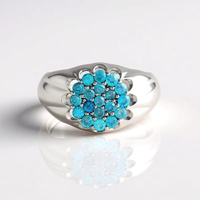 Cavill - Zilveren Ring met Neon Blauwe Apatieten 0,63 ct - 925 Sterling Zilver Platina - Ronde Prong Zetting - Elegante Braziliaanse Edelstenen