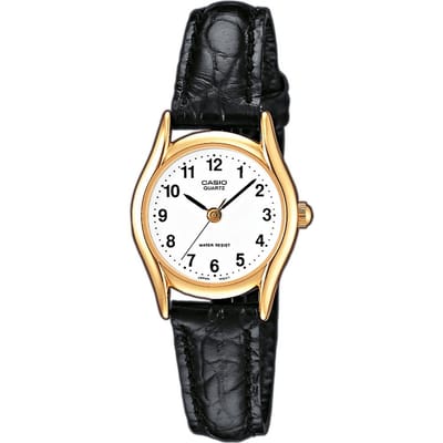 Casio Dames D CA WIT ZWART LTP-1154PQ-7BEG - Horloge - Leer - Zwart - 23 mm
