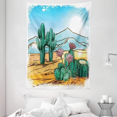 ABAKUHAUS Cactuswandtapijt, Cartoon Vector Ontwerp, Woonkamer Slaapkamer Wanddoek Zijdezacht Satijn Wandtapijt, 150 x 200 cm, Meerkleurig