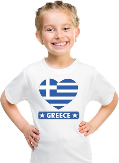 Supporters kleding - t-shirt van vlag Griekenland - wit - voor kinderen - korte mouwen - sport 110/116