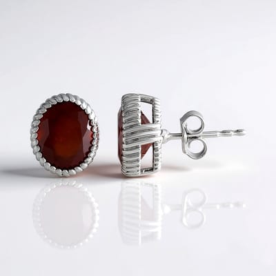 Cavill - Zilveren Oorbellen Met Hessoniet Granaat 5,4 ct - 925 Sterling Zilver Platina Plated - Ovaal Slijpsel - Elegante Dames Sieraden van India