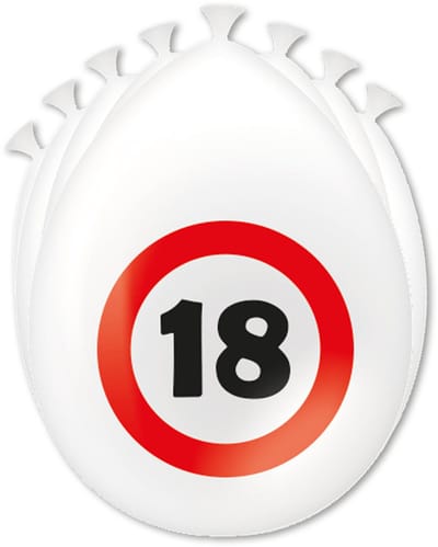Q2P - Ballonnen - 18 Jaar - Verjaardag Versiering - Verkeersbord - 8 Stuks - Feest Versiering - Rood - Wit