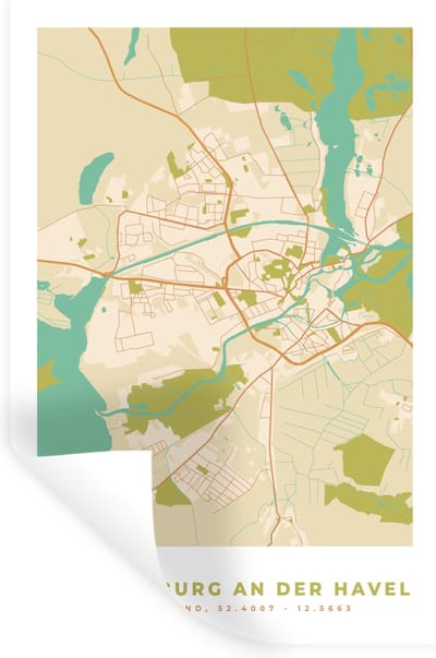 Muurstickers - Sticker Folie - Kaart - Brandenburg an der Havel - Plattegrond - Stadskaart - Vintage - 20x30 cm - Plakfolie - Muurstickers Kinderkamer - Zelfklevend Behang - Zelfklevend behangpapier - Stickerfolie