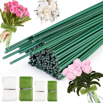 Groene Bloemendraad 30 cm - 100 Stuks met Bloemverpakking voor Creatieve Bloemschikkingen en Ambachtelijke Projecten