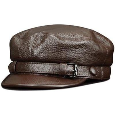 Mode Dames Heren Echt Koeienhuid Militaire Hoed Zeemans Hoeden Zwarte Dames Baret Petten Platte Top Kapitein Hoed Reis Kadet Achtkantige Hoed 56cm gray