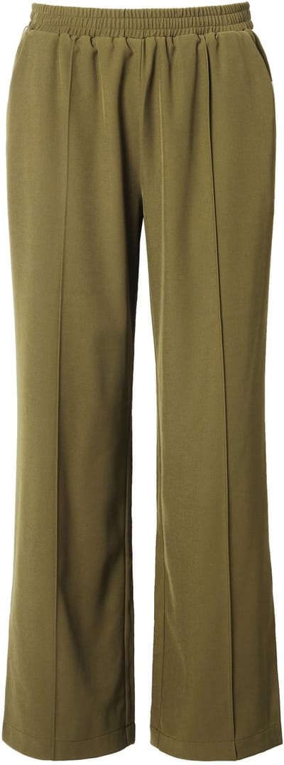 Studio Untold - Dames - Broek wide legs bies zijstrepen elastische tailleband - Donkerolijf - Maat 42