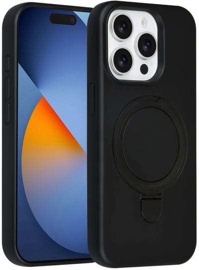 Backcover Hoesje Geschikt voor: iPhone 15 Pro Volledig Dekkende Schokbestendige Siliconen Backcover met Ringstandaard – 360° Bescherming - Zwart
