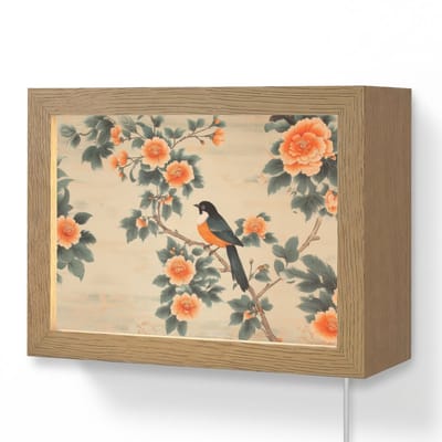 Wandlamp 20x15 cm - Oplaadbaar - Vogel - Tak - Bloemen - Oranje - Wandlampen binnen woonkamer - Slaapkamer lamp met kabel - Decoratieve nachtlamp - Vloerlamp snoer