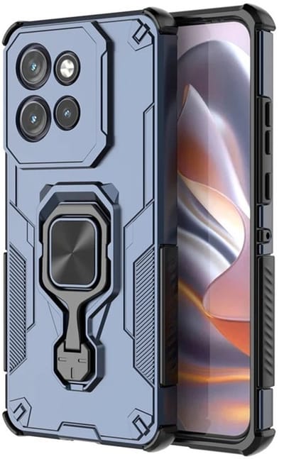 MobyDefend Hoesje - Geschikt voor Motorola Edge 50 Neo / Motorola Edge 60 Neo - Dubbelgelaagde Pantsercase Met Standaard - Blauw