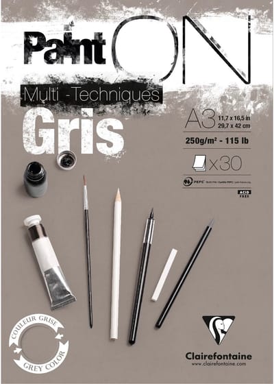 Clairefontaine - Paint ON - Multi-Techniek Pad - Tekenpapier - Schilderpapier - Grijs - A3 - 250 g - 30 vel