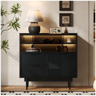 Armoire de rangement - Salle de bains - 80 cm - Porte en verre - Rampe lumineuse LED