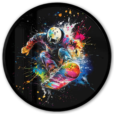 Poster in lijst Rond - Fotolijst 40x40 cm - Posters - Graffiti - Sport - Snowboarden - Wintersport - Ronde posterlijst zwart - Decoratie - Wanddecoratie woonkamer - Muurdecoratie slaapkamer