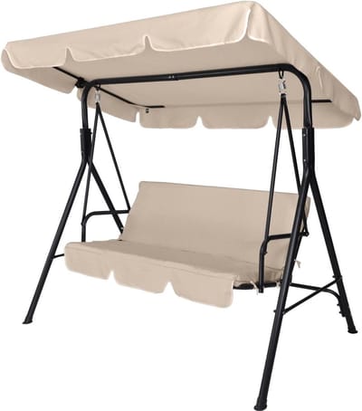 GARDENIA Schommel voor de tuin met 3 zitters met zonnedak, verstelbaar, kantelbaar, beige