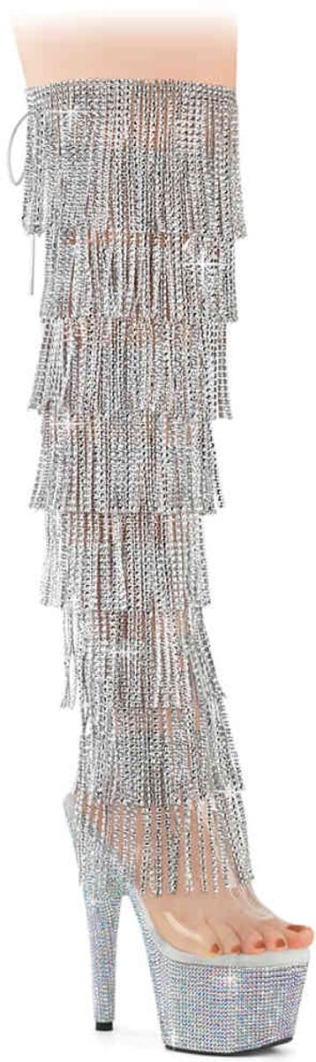 Pleaser - BEJEWELED-3019C-RSF- Plateau overknee Laarzen - US 6 - 36 Shoes - Zilverkleurig