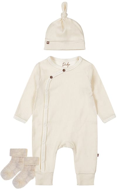 Dirkje - Noppies - Kledingset - Unisex Boxpak met mutsje Offwhite - 1 paar sokjes taupe met werkje - 44
