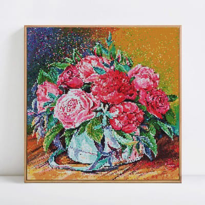 Diamant Schilderij Volledig Rond Bloemen Strass Steentjes Diamant Borduurwerk Kruissteek Kits 30x30 pink