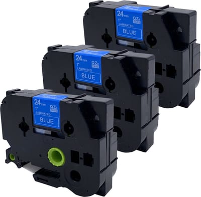 DULA Brother Compatible label tape- Tze-555 - 3 cassettes - Brother P-Touch - Wit op blauw - 24mm x 8m