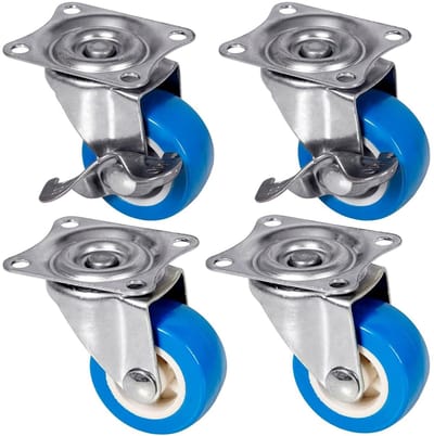 Zwenkwielen Set - Meubelwielen Remwielen - Meubels Mobiel Maken - Vloerbeschermend Parket - 38 mm - Blauw