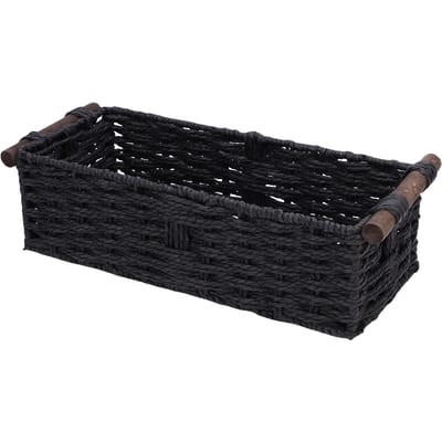 Opbergmand van Papier Touw Handgemaakt Gevlochten Decoratieve Opbergbak Toilet Tank Topper Papierbak voor Planken Aanrecht zwart