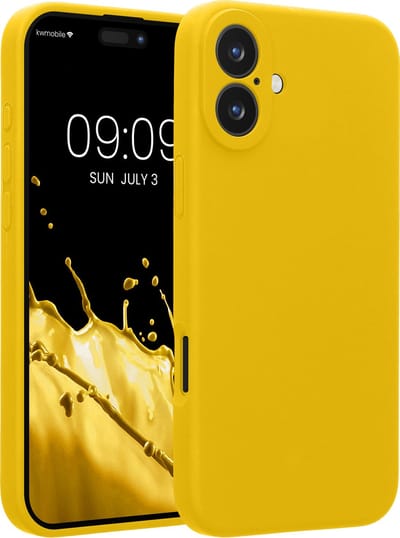 kwmobile telefoonhoesje geschikt voor Apple iPhone 16 Plus - TPU backcover met siliconen coating - Smartphone case in stralend geel