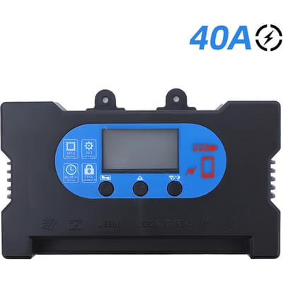 40A zonne-laadregelaar 12V / 24V zonnepaneel intelligente regelaar met dubbele USB / Type-C-poorten 40A