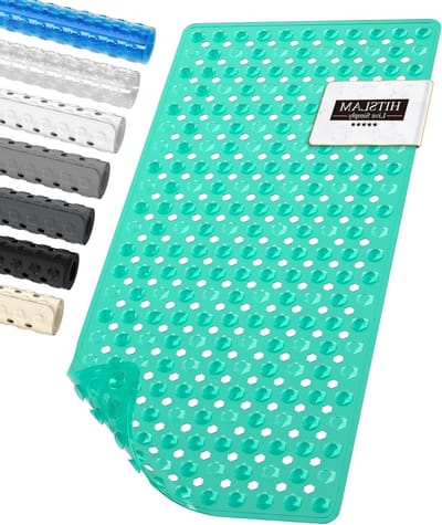 Langwerpige antislip badmat van 89 x 40 cm, BPA-vrij, schimmelwerend en machinewasbaar, zacht voor de voeten, groen