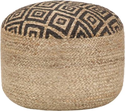 Ronde zitzak - Ottoman poef - Voetensteun en zitje - Handgemaakt van jute - 45 x 30 cm - Zwart