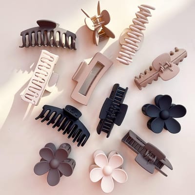 12x Grote Haarclips | Rechthoekige Matte Klauwclips met Bloem | Sterke Antislip Grip voor Dik en Dun Haar | Dames en Meisjes