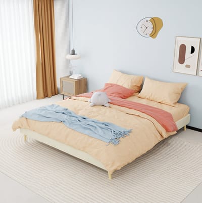 MEUNIQ Bedframe 160 x 200 cm met hoog hoofdbord, Dutch velvet bekleding, lattenbodem en opbergruimte onder het bed voor de slaapkamer - Beige