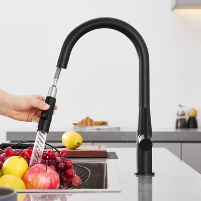 CECIPA max Keuken kraan - Keukenkraan Met Uittrekbare Uitloop met 2 straalsoorten - Spoelkraan 360° Draaibaar Mengkraan - Zwart