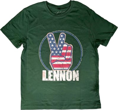 John Lennon - Peace Fingers US Flag Heren T-shirt - S - Groen