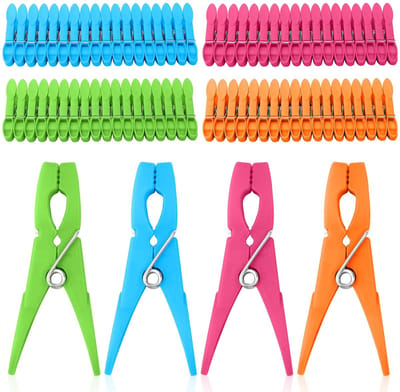 Dailygoods- Wasknijpers 72 stuks - Stevige Kunststof - Windbestendig - Antislip - Kleur: Groen/Blauw/Oranje/Paar - Hoogspanningsveer Roestvrij Staal - Wasknijper