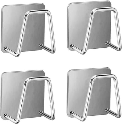 4 stuks zelfklevende sponshouders voor keuken, spoelbak, theedoekhouder, roestvrij staal, spoelbakorganizer voor vaatdoek, borstel, potdeksel, afvoerstop, spoelsponzen (zilver)