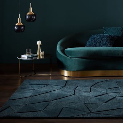 Flycarpets Shard Modern Laagpolig - 100% Wol - Geo Vloerkleed - Petrol - 120x170 cm
