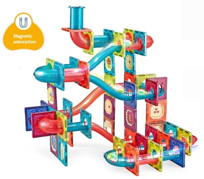 Magnetisch knikkerbaan - Magnetische knikkerbaan – Manga Tiles - Mangnetisch bouwstenen met knikkerbaan - 125-delige - Magnetische Bouwset – Educatief Constructiespeelgoed voor Kinderen