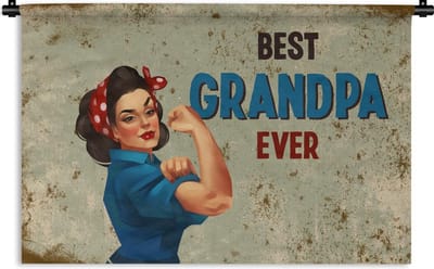 Wandkleed - Wanddoek - Opa - Best grandpa ever - Spreuken - Quotes - 180x120 cm - Wandtapijt