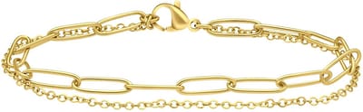 Lucardi Dames Gerecycled stalen goldplated armband dubbel - Armband - Staal - Goudkleurig - 20 cm