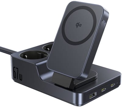 Baseus NOMOS ND11 67W 6-in-1 Wireless Charging Station with Two AC Sockets - Black