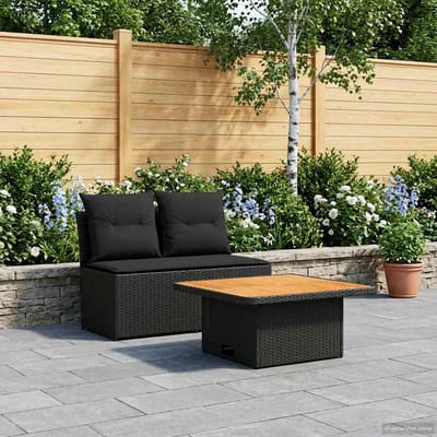 vidaXL - 2 - Stuk - Tuin - middelste - sofa - met - opklaptafel - poly - rattan - Zwart