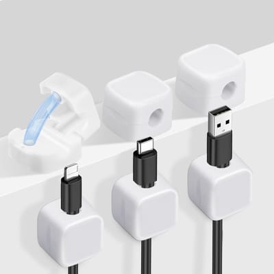 Dailygoods - Snoerorganisatorhouder - Magnetische kabelclip - Sterke zelfklevende houder - Wit - Kabelbeheer - Geschikt voor thuiskantoor - 6 stuks