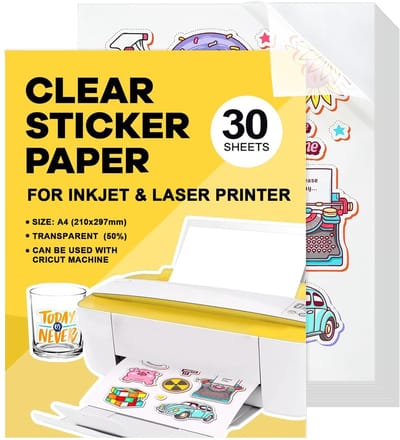 Dailygoods- Plakpapier Waterdicht - Stickerpapier A4 - Zelfklevend Papier - Inkjet-Vinyl - 30 Vellen - Hoge Kleurweergave
