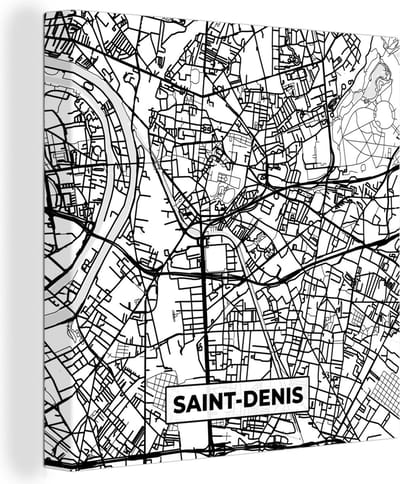 Canvas Schilderij Stadskaart - Frankrijk - Kaart - Saint-Denis - Plattegrond - Zwart wit - 20x20 cm - Wanddecoratie