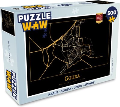Puzzel Kaart - Gouda - Goud - Zwart - Legpuzzel - Puzzel 500 stukjes