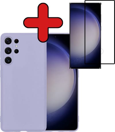 Hoesje - Met Screenprotector - Geschikt voor Samsung Galaxy S23 Ultra - Sterk & Shockproof - Telefoon Hoes - Back Cover - Siliconen Case - Telefoonhoes - Lila
