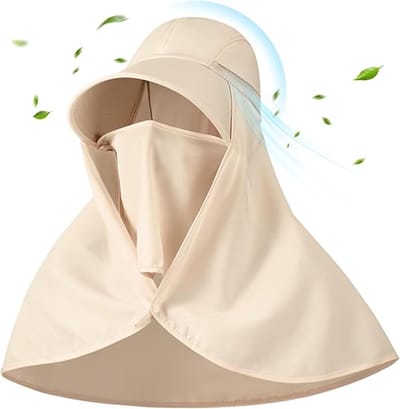 Dames Zonnehoed Met Nekflap - UPF 50+ UV Bescherming - Brede Rand Zomerhoed - Voor Wandelen & Vissen - Ademend Net - Verstelbare Kinband - Beige