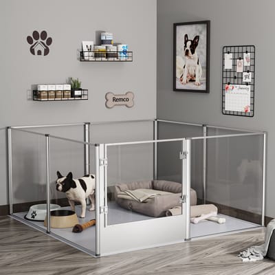 BingoPaw Acryl Hondenren - Hondenren voor huisdieren - Kraambox met waterdichte vruchtbaarheidspad - Transparant - Zeer stevig - voor katten, puppy's, konijnen en cavia's (120x120xH60cm)