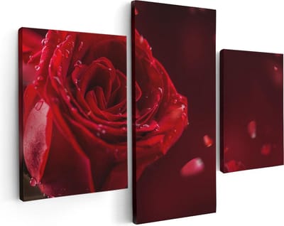 Artaza Canvas Schilderij Drieluik Romantische Rode Roos  - 90x60 - Foto Op Canvas - Canvas Print